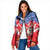 Slovakia Christmas Padded Jacket with Santa and Dancers by Campfire Snowy Mountains and Red Blue Snowflake Pattern Design - Wonder Print Shop