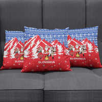 Slovakia Christmas Pillow Cover with Santa and Dancers by Campfire Snowy Mountains and Red Blue Snowflake Pattern Design - Wonder Print Shop