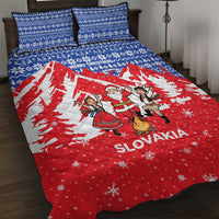 Slovakia Christmas Quilt Bed Set with Santa and Dancers by Campfire Snowy Mountains and Red Blue Snowflake Pattern Design - Wonder Print Shop