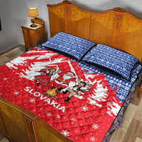 Slovakia Christmas Quilt Bed Set with Santa and Dancers by Campfire Snowy Mountains and Red Blue Snowflake Pattern Design - Wonder Print Shop