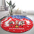 Slovakia Christmas Round Carpet with Santa and Dancers by Campfire Snowy Mountains and Red Blue Snowflake Pattern Design - Wonder Print Shop
