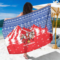 Slovakia Christmas Sarong with Santa and Dancers by Campfire Snowy Mountains and Red Blue Snowflake Pattern Design - Wonder Print Shop