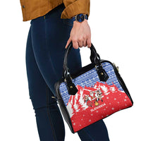 Slovakia Christmas Shoulder Handbag with Santa and Dancers by Campfire Snowy Mountains and Red Blue Snowflake Pattern Design - Wonder Print Shop