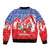 Slovakia Christmas Sleeve Zip Bomber Jacket with Santa and Dancers by Campfire Snowy Mountains and Red Blue Snowflake Pattern Design - Wonder Print Shop