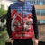 Slovakia Christmas Sleeveless Puffer Jacket with Santa and Dancers by Campfire Snowy Mountains and Red Blue Snowflake Pattern Design - Wonder Print Shop