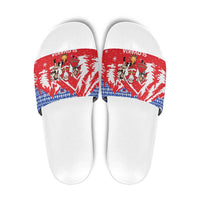Slovakia Christmas Slide Sandals with Santa and Dancers by Campfire Snowy Mountains and Red Blue Snowflake Pattern Design - Wonder Print Shop
