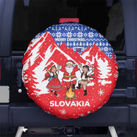 Slovakia Christmas Spare Tire Cover with Santa and Dancers by Campfire Snowy Mountains and Red Blue Snowflake Pattern Design - Wonder Print Shop