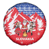 Slovakia Christmas Spare Tire Cover with Santa and Dancers by Campfire Snowy Mountains and Red Blue Snowflake Pattern Design - Wonder Print Shop