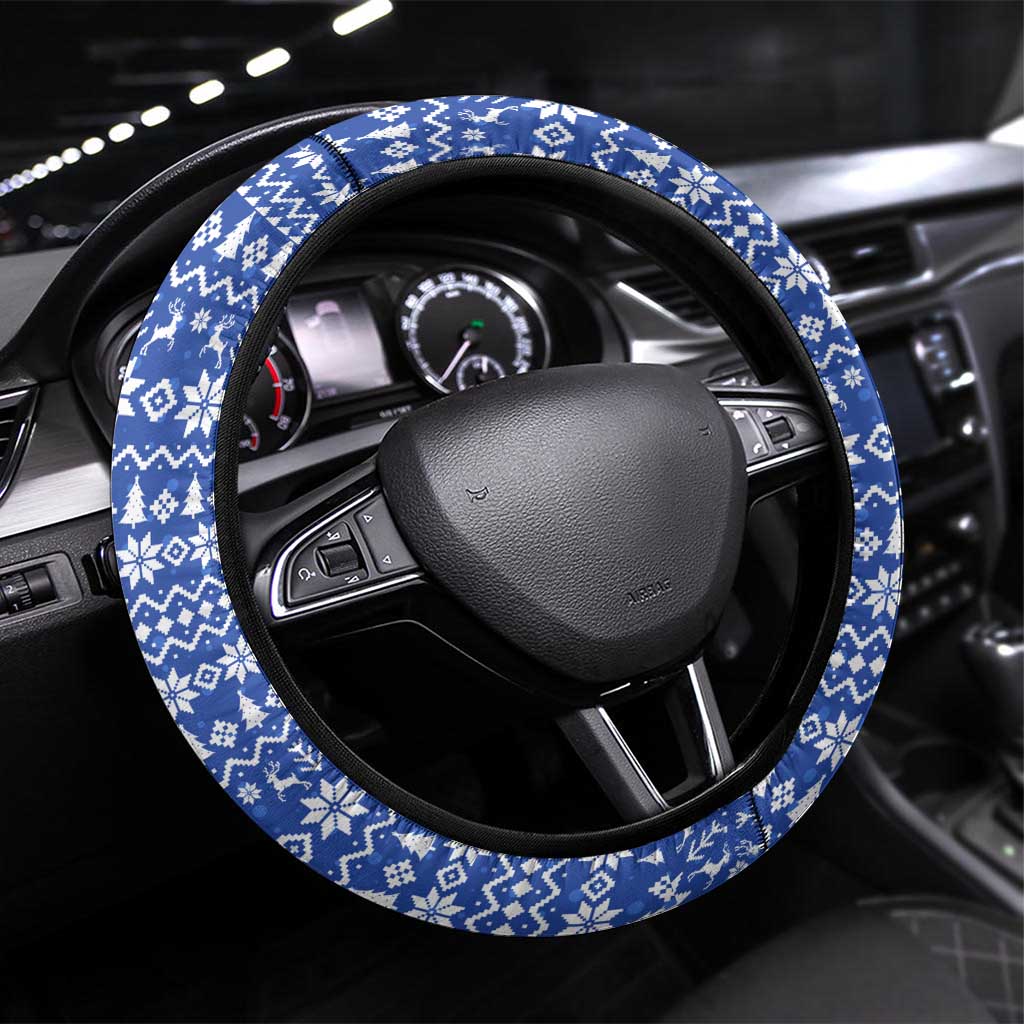 Slovakia Christmas Steering Wheel Cover with Santa and Dancers by Campfire Snowy Mountains and Red Blue Snowflake Pattern Design - Wonder Print Shop