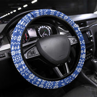 Slovakia Christmas Steering Wheel Cover with Santa and Dancers by Campfire Snowy Mountains and Red Blue Snowflake Pattern Design - Wonder Print Shop