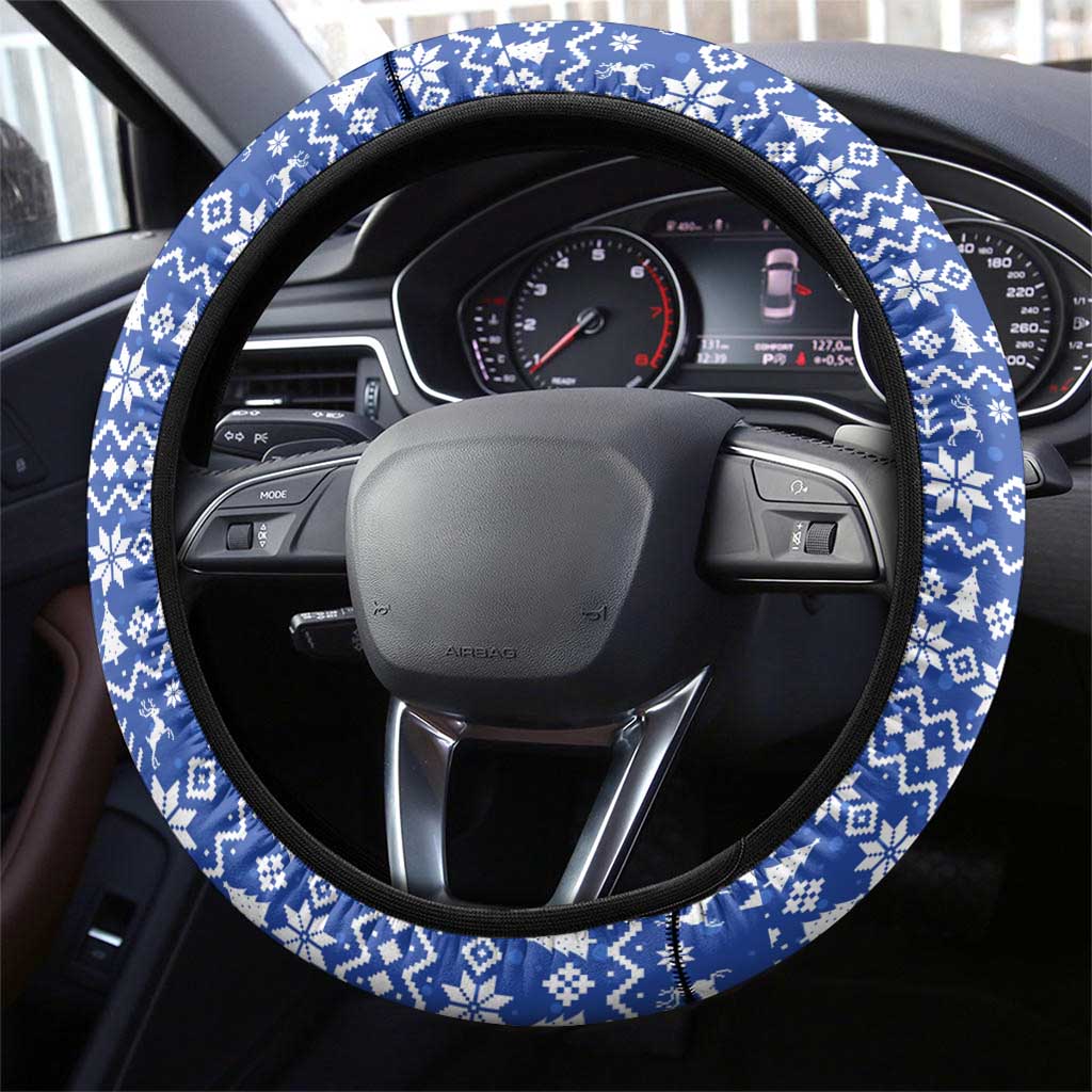 Slovakia Christmas Steering Wheel Cover with Santa and Dancers by Campfire Snowy Mountains and Red Blue Snowflake Pattern Design - Wonder Print Shop