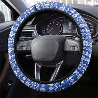Slovakia Christmas Steering Wheel Cover with Santa and Dancers by Campfire Snowy Mountains and Red Blue Snowflake Pattern Design - Wonder Print Shop