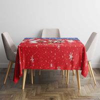 Slovakia Christmas Tablecloth with Santa and Dancers by Campfire Snowy Mountains and Red Blue Snowflake Pattern Design - Wonder Print Shop