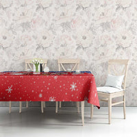 Slovakia Christmas Tablecloth with Santa and Dancers by Campfire Snowy Mountains and Red Blue Snowflake Pattern Design - Wonder Print Shop