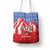 Slovakia Christmas Tote Bag with Santa and Dancers by Campfire Snowy Mountains and Red Blue Snowflake Pattern Design - Wonder Print Shop