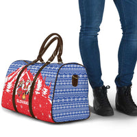 Slovakia Christmas Travel Bag with Santa and Dancers by Campfire Snowy Mountains and Red Blue Snowflake Pattern Design - Wonder Print Shop