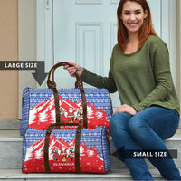 Slovakia Christmas Travel Bag with Santa and Dancers by Campfire Snowy Mountains and Red Blue Snowflake Pattern Design - Wonder Print Shop