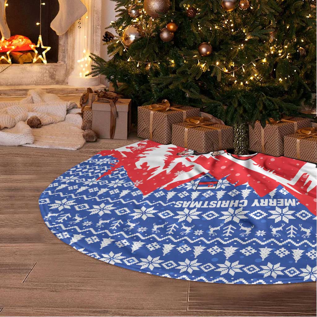 Slovakia Christmas Tree Skirt with Santa and Dancers by Campfire Snowy Mountains and Red Blue Snowflake Pattern Design - Wonder Print Shop