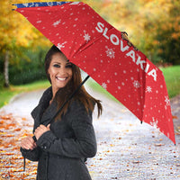 Slovakia Christmas Umbrella with Santa and Dancers by Campfire Snowy Mountains and Red Blue Snowflake Pattern Design - Wonder Print Shop