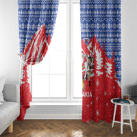 Slovakia Christmas Window Curtain with Santa and Dancers by Campfire Snowy Mountains and Red Blue Snowflake Pattern Design - Wonder Print Shop