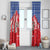 Slovakia Christmas Window Curtain with Santa and Dancers by Campfire Snowy Mountains and Red Blue Snowflake Pattern Design - Wonder Print Shop