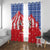 Slovakia Christmas Window Curtain with Santa and Dancers by Campfire Snowy Mountains and Red Blue Snowflake Pattern Design - Wonder Print Shop