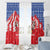 Slovakia Christmas Window Curtain with Santa and Dancers by Campfire Snowy Mountains and Red Blue Snowflake Pattern Design - Wonder Print Shop
