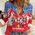 Slovakia Christmas Women Casual Shirt with Santa and Dancers by Campfire Snowy Mountains and Red Blue Snowflake Pattern Design - Wonder Print Shop