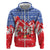 Slovakia Christmas Zip Hoodie with Santa and Dancers by Campfire Snowy Mountains and Red Blue Snowflake Pattern Design - Wonder Print Shop