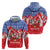 Slovakia Christmas Zip Hoodie with Santa and Dancers by Campfire Snowy Mountains and Red Blue Snowflake Pattern Design - Wonder Print Shop