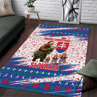 Slovakia Christmas Area Rug with Bear Holding Tree Gingerbread Cookies and Red Blue Snowflake Pattern Design - Wonder Print Shop