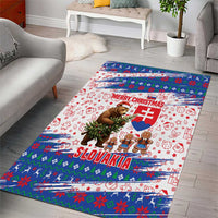 Slovakia Christmas Area Rug with Bear Holding Tree Gingerbread Cookies and Red Blue Snowflake Pattern Design - Wonder Print Shop