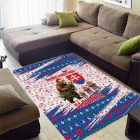 Slovakia Christmas Area Rug with Bear Holding Tree Gingerbread Cookies and Red Blue Snowflake Pattern Design - Wonder Print Shop