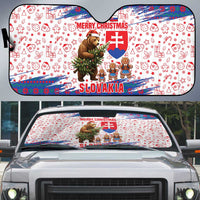 Slovakia Christmas Auto Sun Shade with Bear Holding Tree Gingerbread Cookies and Red Blue Snowflake Pattern Design - Wonder Print Shop