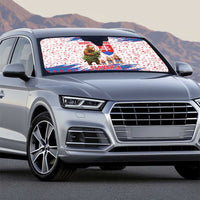 Slovakia Christmas Auto Sun Shade with Bear Holding Tree Gingerbread Cookies and Red Blue Snowflake Pattern Design - Wonder Print Shop