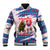 Slovakia Christmas Baseball Jacket with Bear Holding Tree Gingerbread Cookies and Red Blue Snowflake Pattern Design - Wonder Print Shop