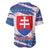 Slovakia Christmas Baseball Jersey with Bear Holding Tree Gingerbread Cookies and Red Blue Snowflake Pattern Design - Wonder Print Shop