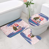 Slovakia Christmas Bathroom Set with Bear Holding Tree Gingerbread Cookies and Red Blue Snowflake Pattern Design - Wonder Print Shop