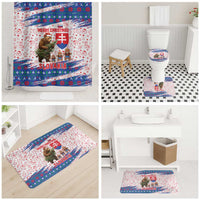 Slovakia Christmas Bathroom Set with Bear Holding Tree Gingerbread Cookies and Red Blue Snowflake Pattern Design - Wonder Print Shop