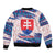 Slovakia Christmas Bomber Jacket with Bear Holding Tree Gingerbread Cookies and Red Blue Snowflake Pattern Design - Wonder Print Shop