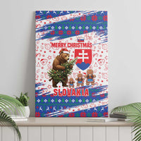 Slovakia Christmas Canvas Wall Art with Bear Holding Tree Gingerbread Cookies and Red Blue Snowflake Pattern Design - Wonder Print Shop