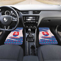 Slovakia Christmas Car Mats with Bear Holding Tree Gingerbread Cookies and Red Blue Snowflake Pattern Design - Wonder Print Shop