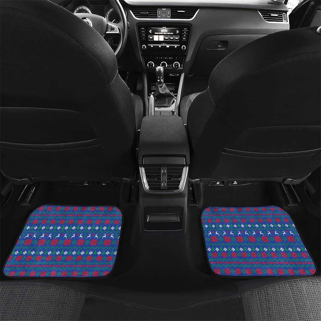 Slovakia Christmas Car Mats with Bear Holding Tree Gingerbread Cookies and Red Blue Snowflake Pattern Design - Wonder Print Shop
