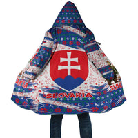 Slovakia Christmas Cloak with Bear Holding Tree Gingerbread Cookies and Red Blue Snowflake Pattern Design - Wonder Print Shop