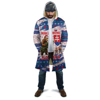Slovakia Christmas Cloak with Bear Holding Tree Gingerbread Cookies and Red Blue Snowflake Pattern Design - Wonder Print Shop