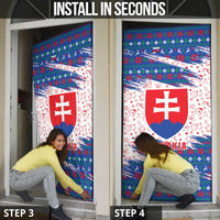 Slovakia Christmas Door Cover with Bear Holding Tree Gingerbread Cookies and Red Blue Snowflake Pattern Design - Wonder Print Shop