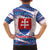 Slovakia Christmas Family Matching Long Sleeve Bodycon Dress and Hawaiian Shirt with Bear Holding Tree Gingerbread Cookies and Red Blue Snowflake Pattern Design - Wonder Print Shop