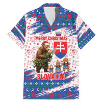 Slovakia Christmas Family Matching Mermaid Dress and Hawaiian Shirt with Bear Holding Tree Gingerbread Cookies and Red Blue Snowflake Pattern Design - Wonder Print Shop