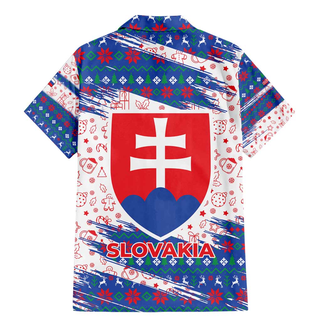 Slovakia Christmas Family Matching Mermaid Dress and Hawaiian Shirt with Bear Holding Tree Gingerbread Cookies and Red Blue Snowflake Pattern Design - Wonder Print Shop