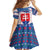 Slovakia Christmas Family Matching Off The Shoulder Long Sleeve Dress and Hawaiian Shirt with Bear Holding Tree Gingerbread Cookies and Red Blue Snowflake Pattern Design - Wonder Print Shop